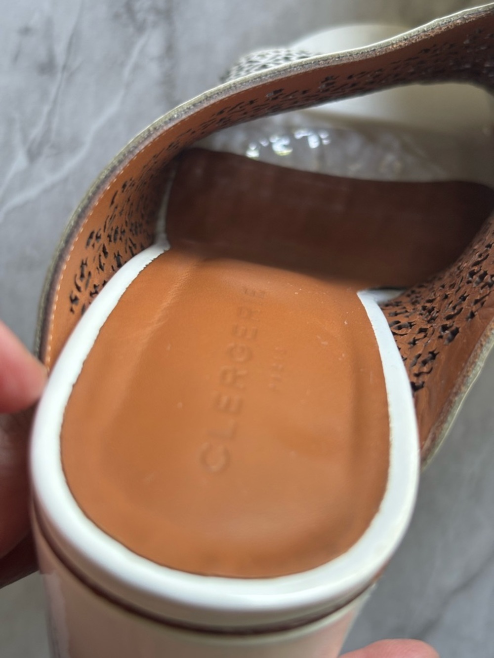 CLERGERIE PARIS White Perforated Patterned Leather Open-Toe Mule Heels size 37 - Picture 6 of 9